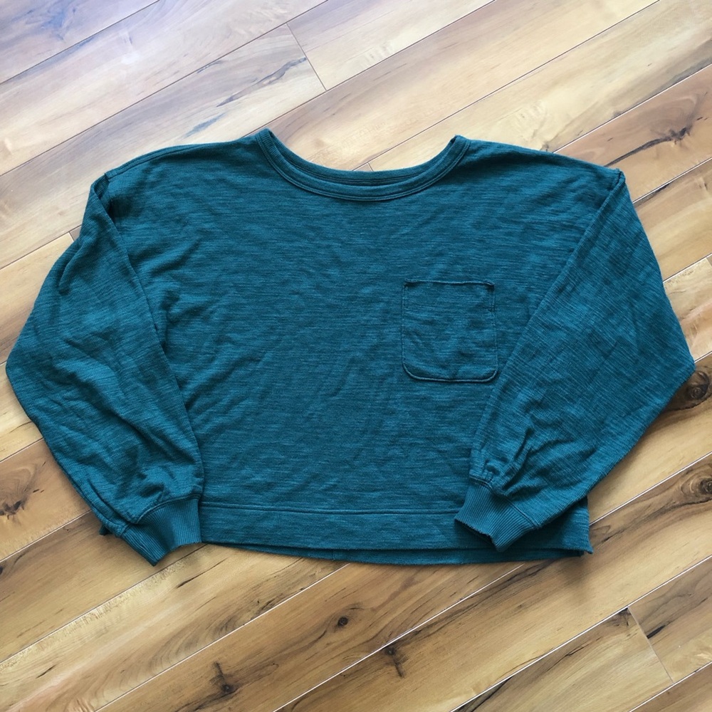 Aerie Green Long Sleeve Waffle Knit Top Small